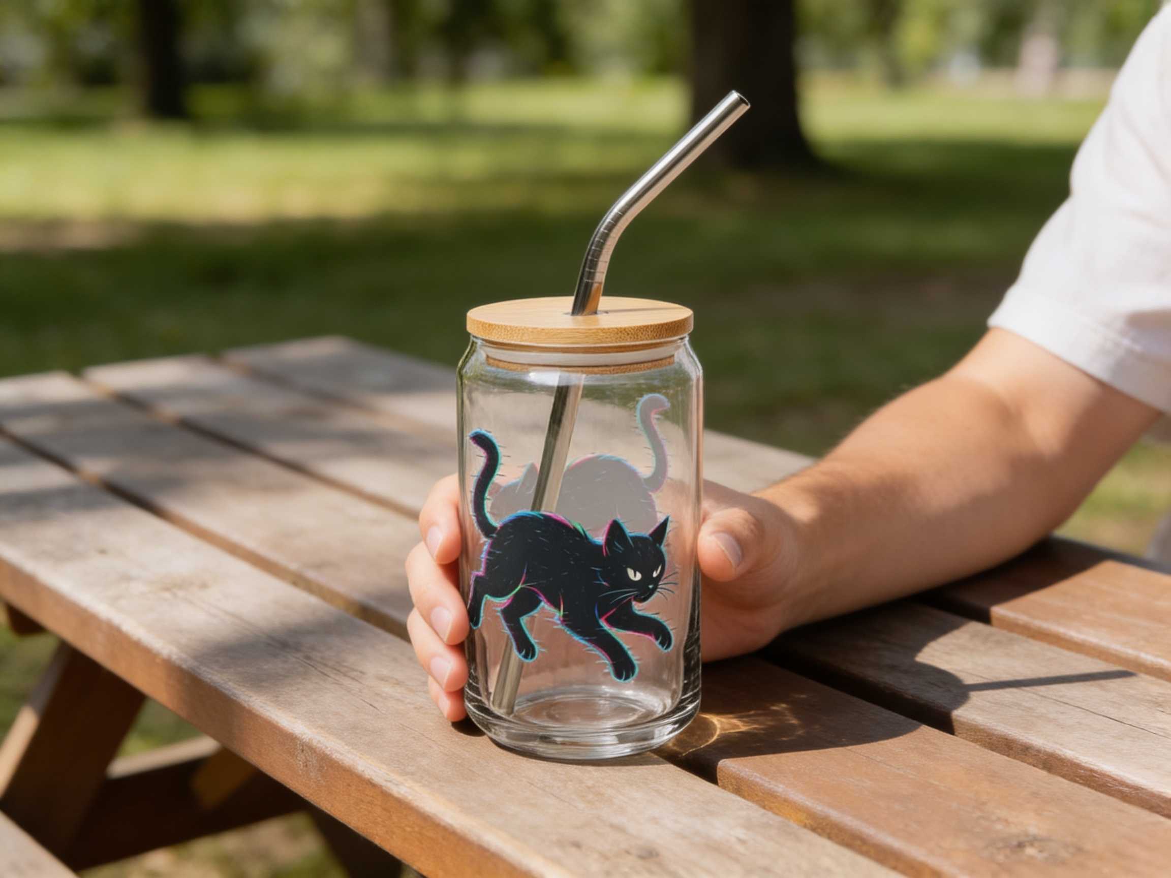 Glitch Cat – Digital Shadow StalkerCan-shaped glass
