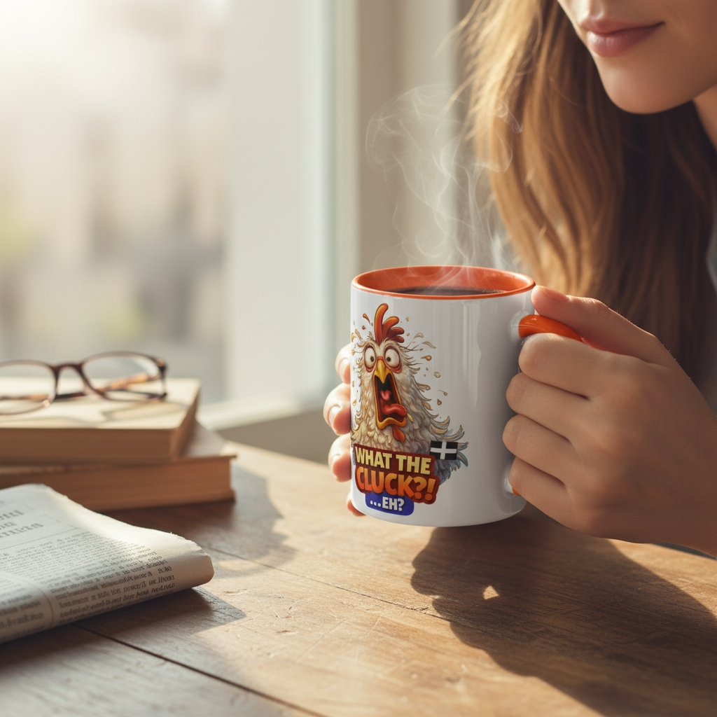 WHAT THE CLUCK EH - COCKREL - Mug with Color Inside