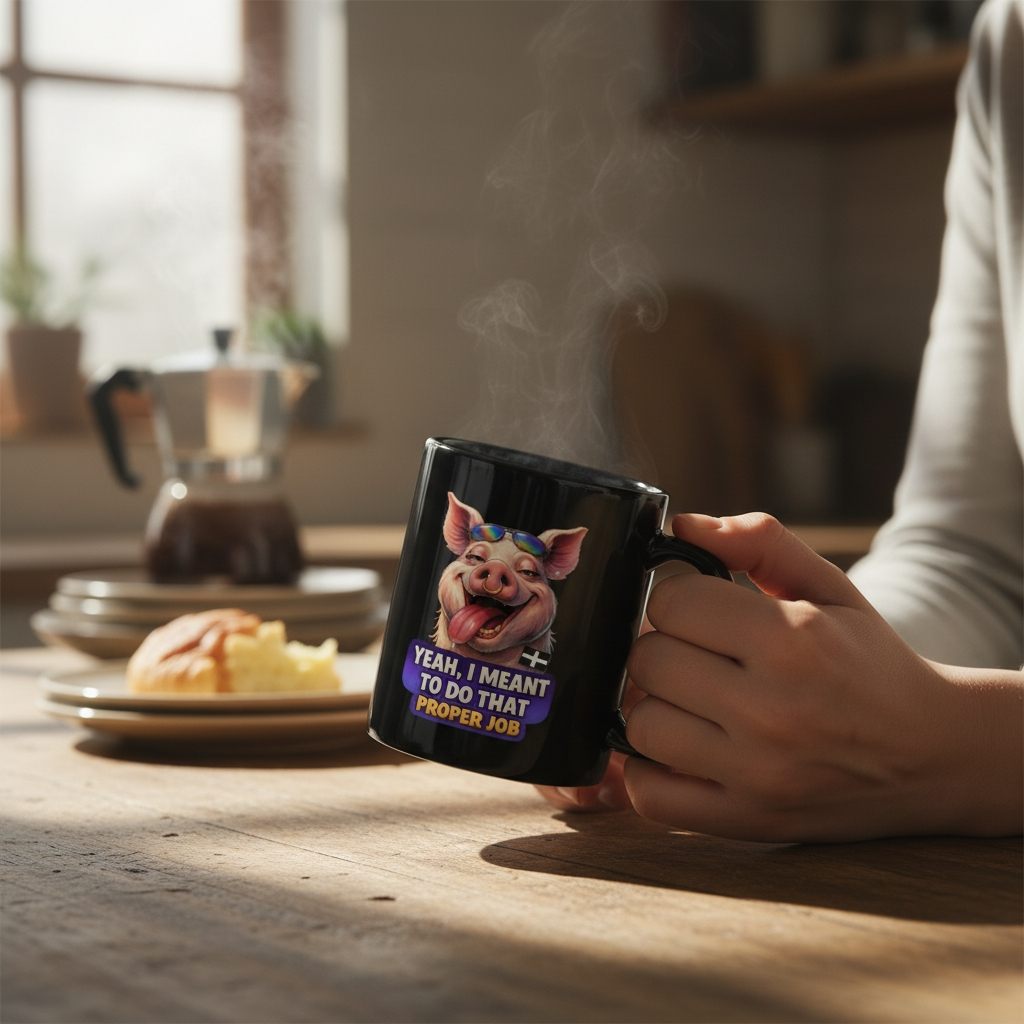 YEAH I MENT TO DO THAT PROPER JOB - PIG - Black Glossy Mug