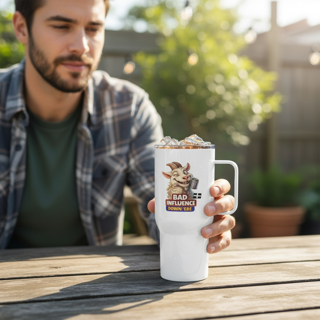 BAD INFLUENCE DOWN ERE - GOAT - Travel mug with a handle