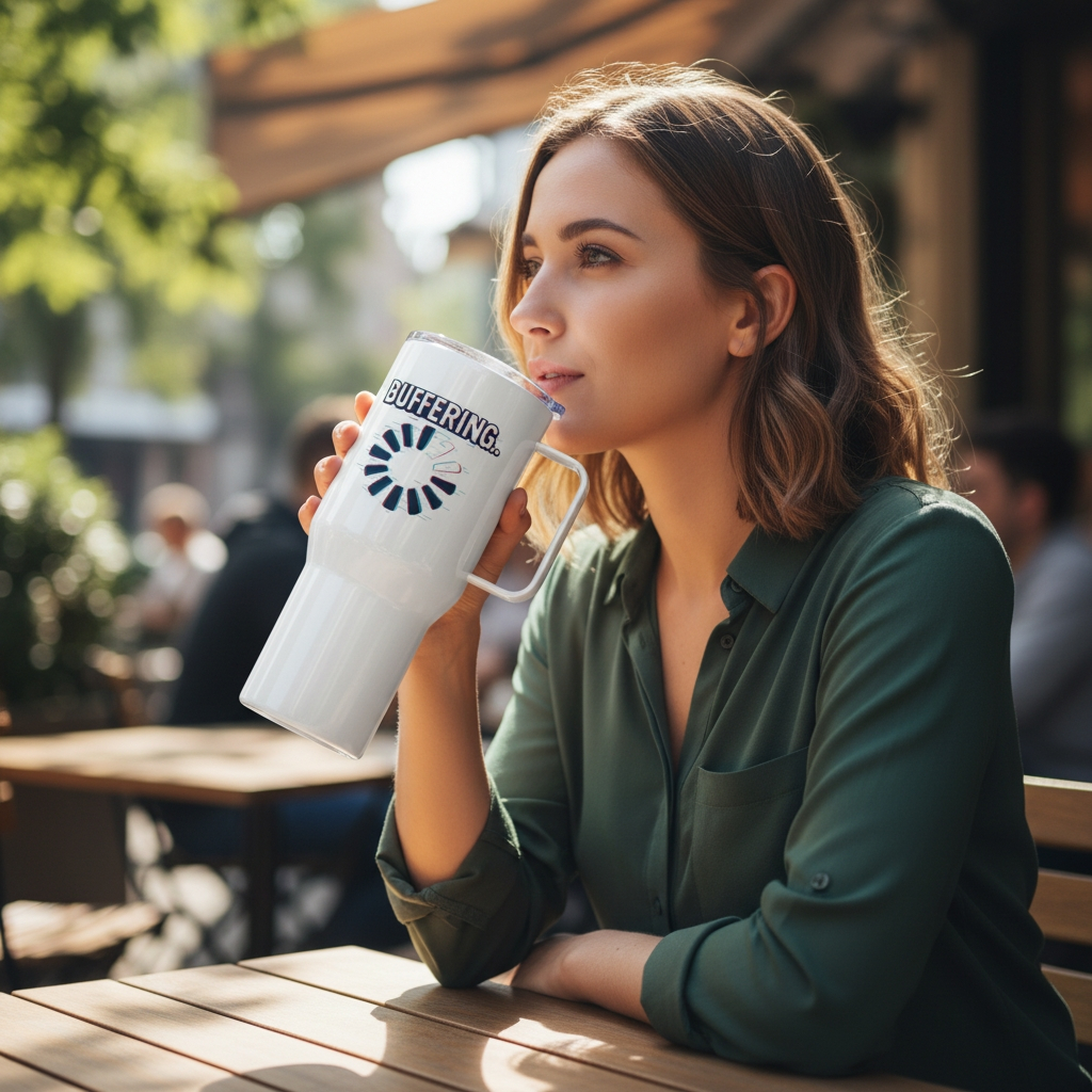 BUFFERING - Travel mug with a handle