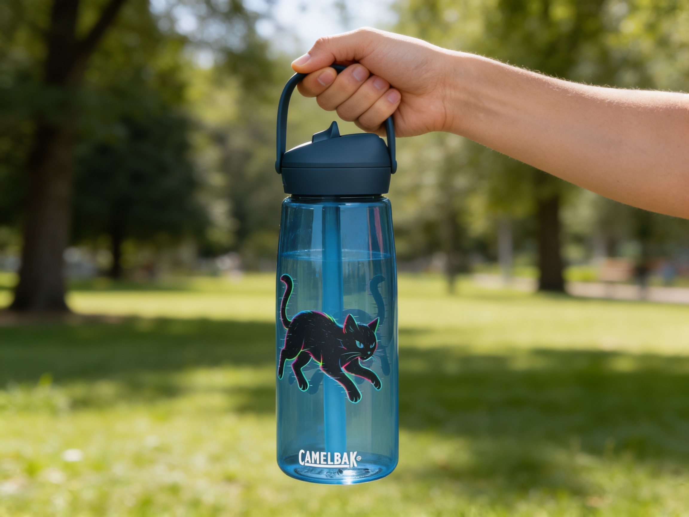 Glitch Cat – Digital Shadow StalkerFlip straw water bottle