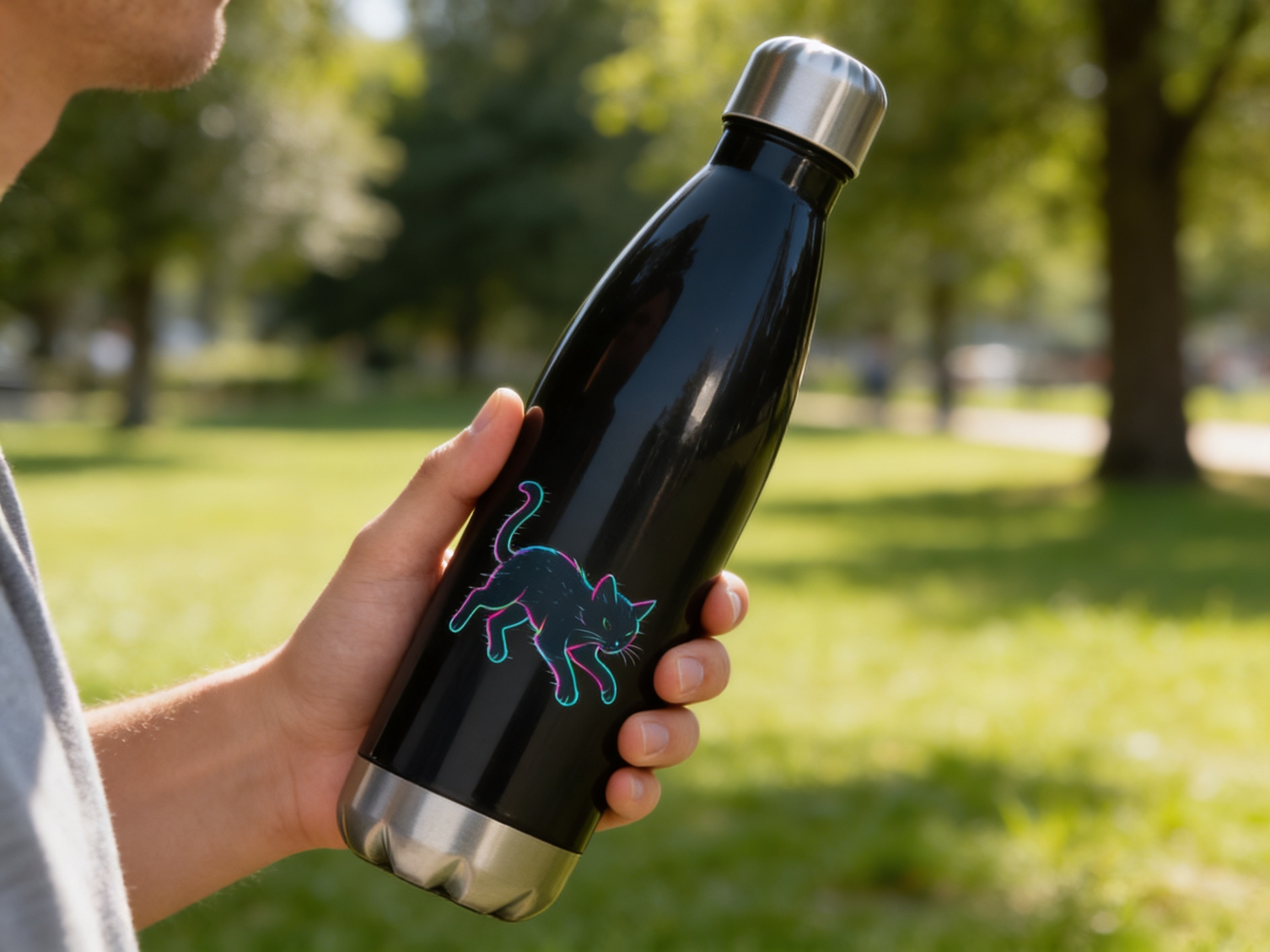 Glitch Cat – Digital Shadow StalkerStainless steel water bottle