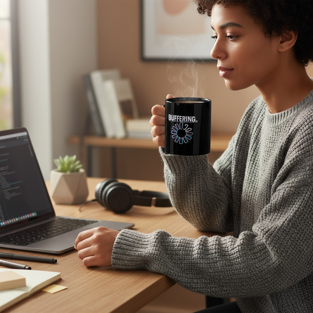 BUFFERING - Black Glossy Mug