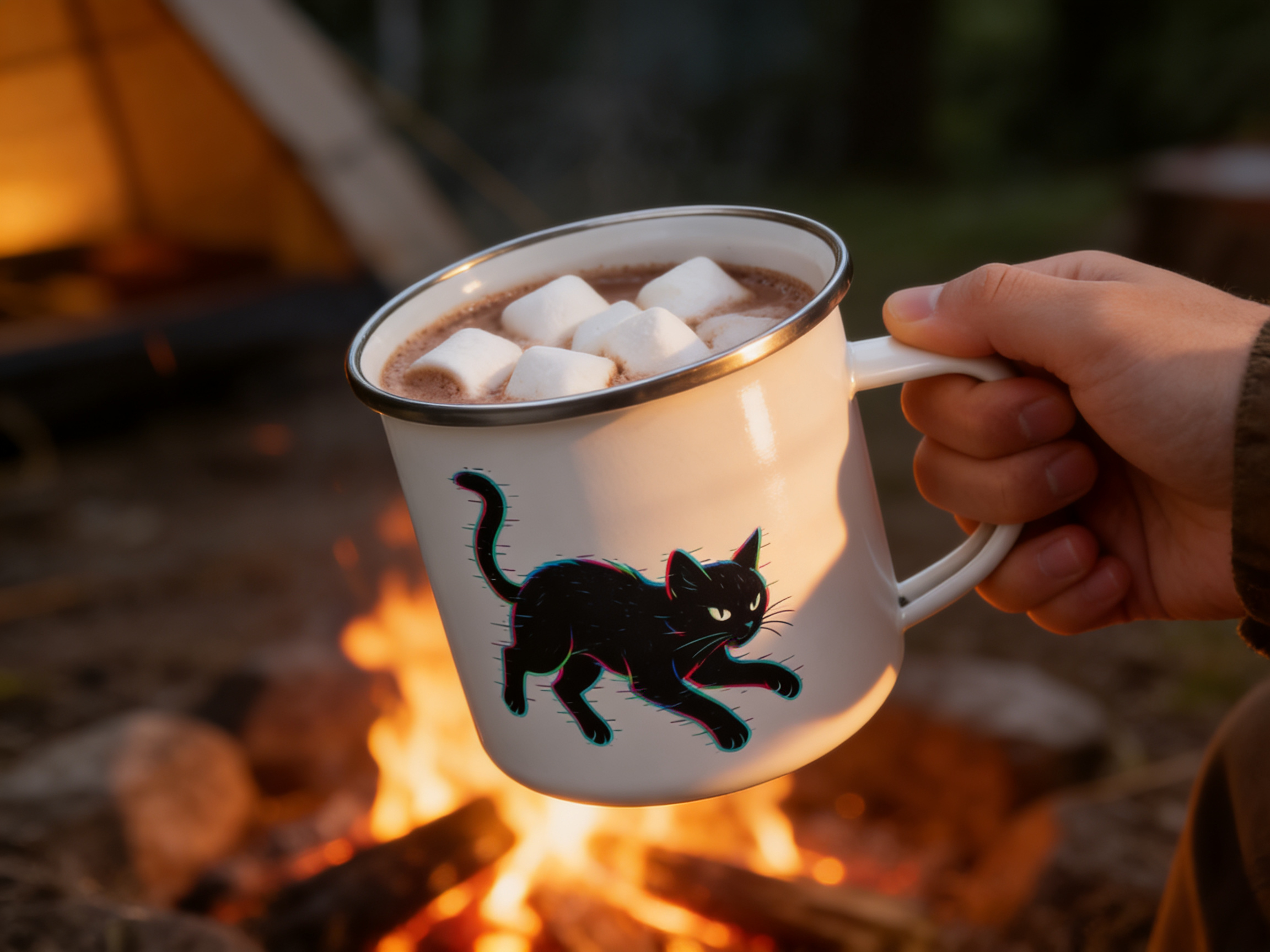 Glitch Cat – Digital Shadow StalkerEnamel Mug