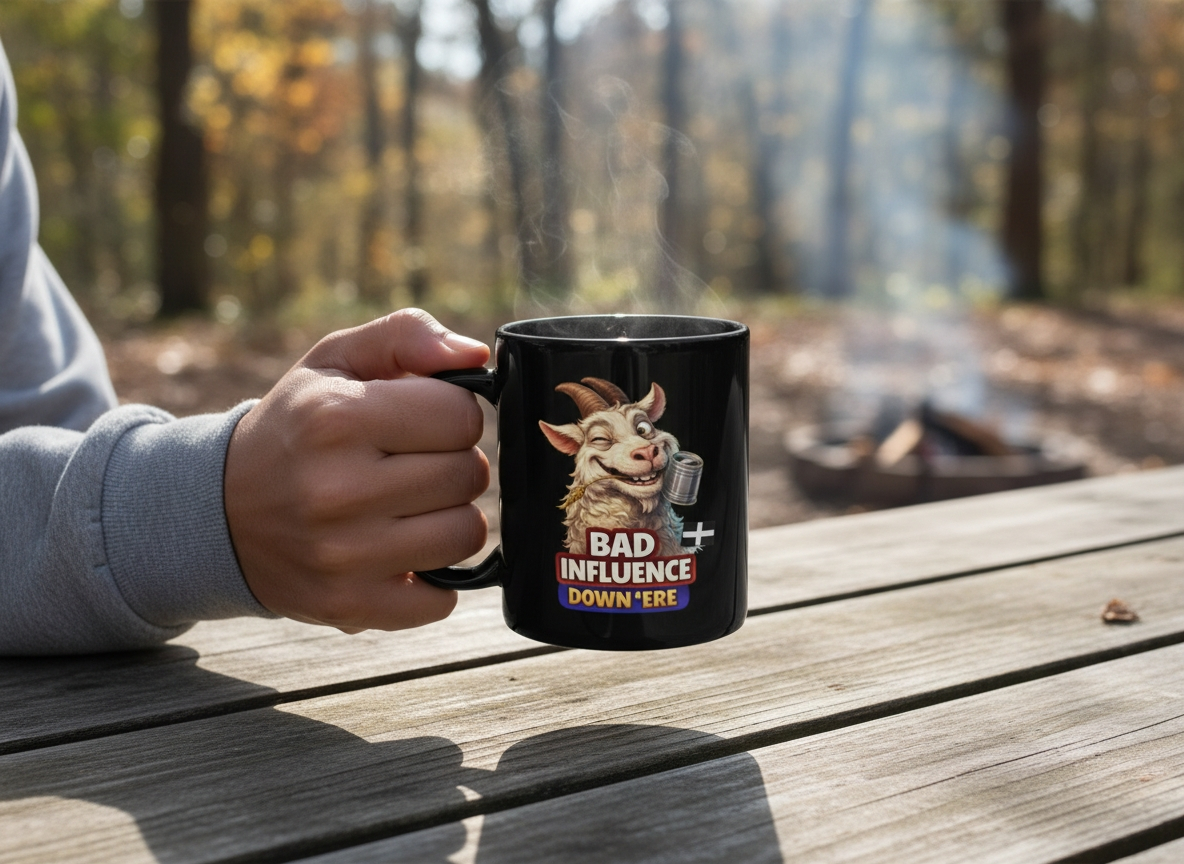 BAD INFLUENCE DOWN ERE - GOAT - Black Glossy Mug