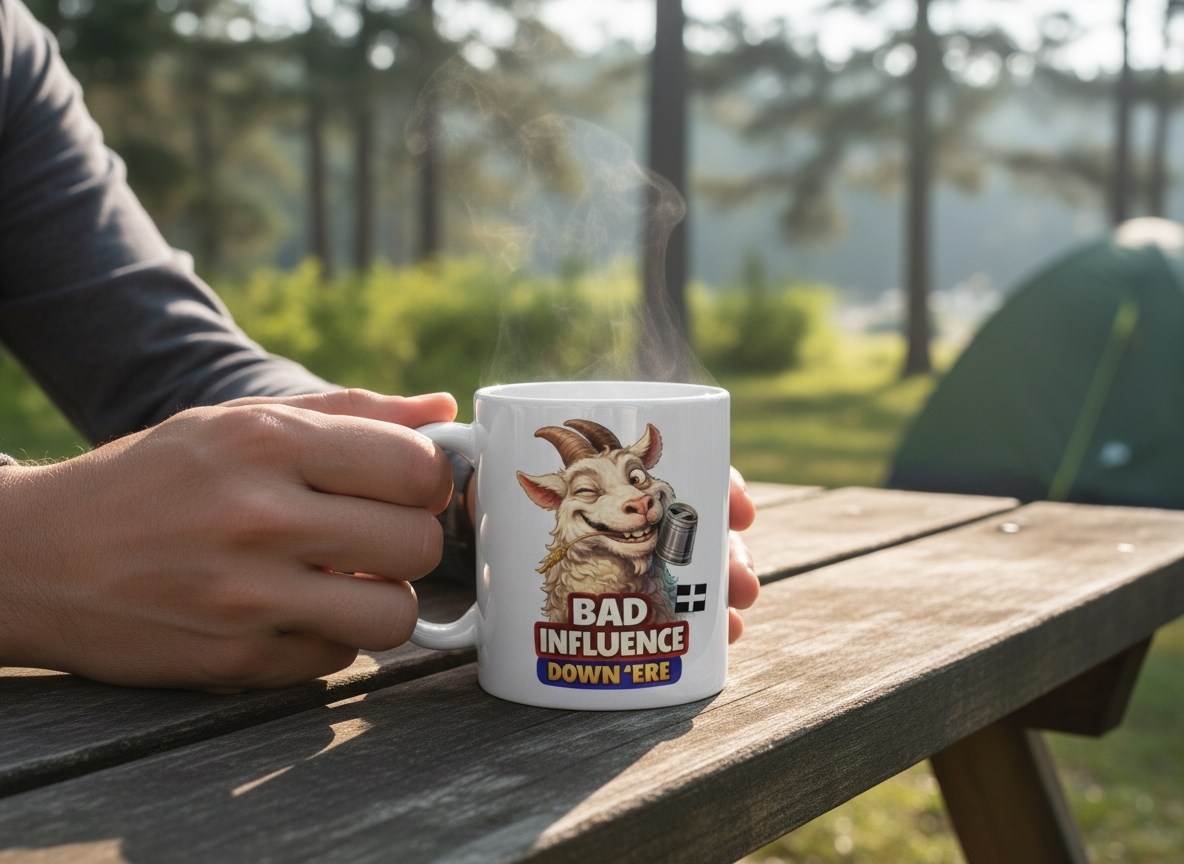 BAD INFLUENCE DOWN ERE - GOAT - White glossy mug