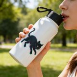 Glitch Cat – Digital Shadow StalkerStainless steel water bottle with a straw lid