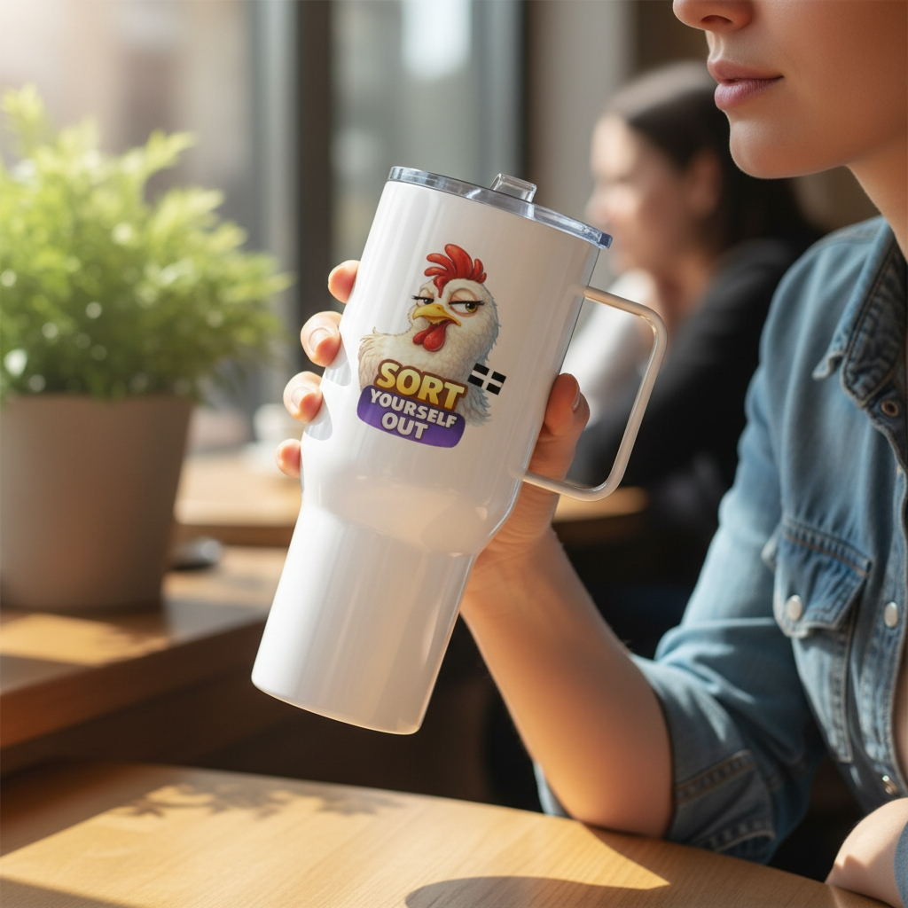SORT YOURSELF OUT - HEN - Travel mug with a handle