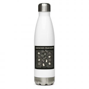 Unknown Snackers – Stainless Steel Water Bottle white 17oz left — Snack Tracks - The Ultimate Parody Album Collection