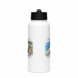 Loe Bar & Loe Pool Cornwall – SS Water Bottle with Straw Lid white 32oz front — Cornish Treasures