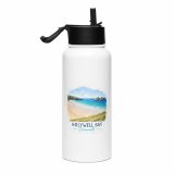 Holywell Bay Cornwall – Coastal Beach Scene - Stainless steel water bottle with a straw lid