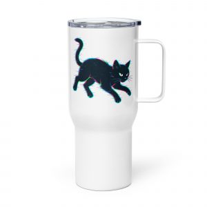Glitch Cat – Travel Mug with a Handle white 25oz left — Glitch State: Emotion Offline