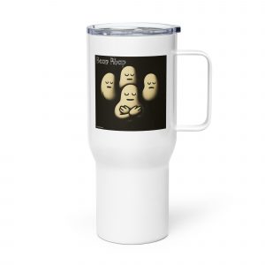Bean Rhap – Travel Mug with a Handle white 25oz left — Snack Tracks - The Ultimate Parody Album Collection