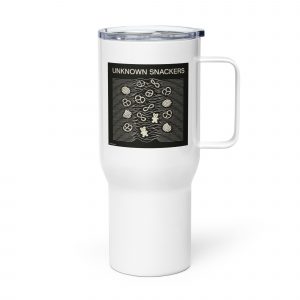Unknown Snackers – Travel Mug with a Handle white 25oz left — Snack Tracks - The Ultimate Parody Album Collection