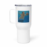 Nevermind the Donut – Travel Mug with a Handle white 25oz right — Snack Tracks - The Ultimate Parody Album Collection
