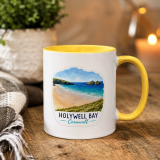 Holywell Bay Cornwall – Coastal Beach Scene - Mug with Color Inside