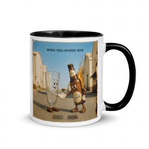 Wish You Were Beer – Mug with Color Inside black 11oz right — Snack Tracks - The Ultimate Parody Album Collection
