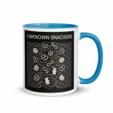 Unknown Snackers – Mug with Color Inside blue 11oz right — Snack Tracks - The Ultimate Parody Album Collection