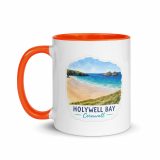 Holywell Bay Cornwall – Mug with Color Inside orange 11oz left — Cornish Treasures
