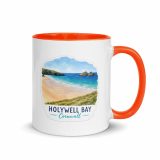 Holywell Bay Cornwall – Mug with Color Inside orange 11oz right — Cornish Treasures