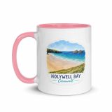 Holywell Bay Cornwall – Mug with Color Inside pink 11oz left — Cornish Treasures