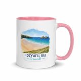 Holywell Bay Cornwall – Mug with Color Inside pink 11oz right — Cornish Treasures