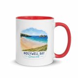 Holywell Bay Cornwall – Mug with Color Inside red 11oz right — Cornish Treasures