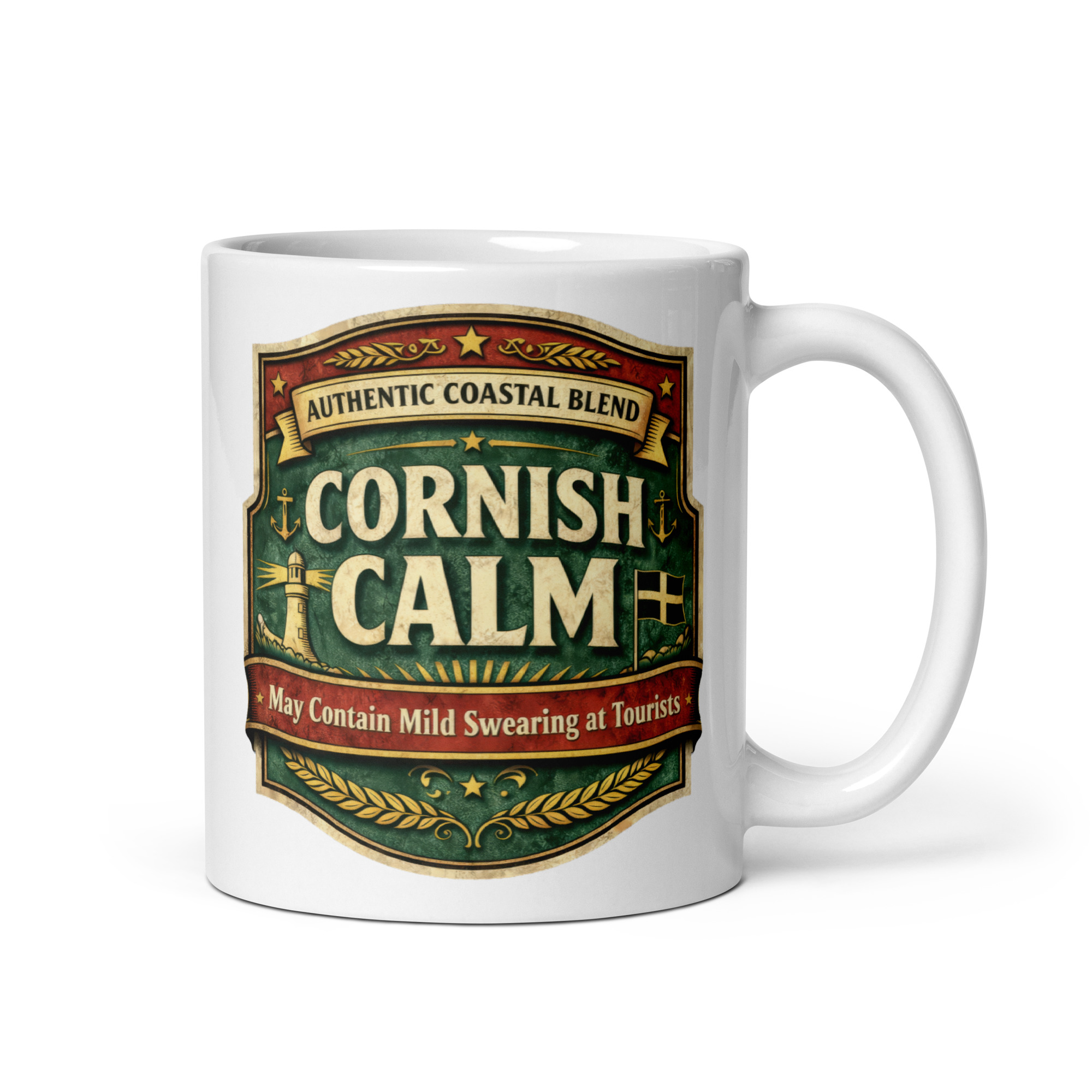 Cornish Calm – May Contain Mild Swearing - White glossy mug