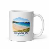 Holywell Bay Cornwall – Coastal Beach Scene - White glossy mug