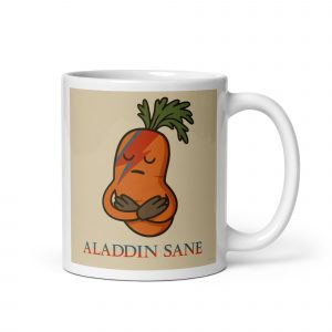 Aladdin Sane Carrot Parody Glass –White glossy mug – White Glossy Mug white 11oz handle on right — Snack Tracks - The Ultimate Parody Album Collection