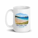 Holywell Bay Cornwall – White Glossy Mug white 15oz handle on left — Cornish Treasures