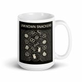 Unknown Snackers – White Glossy Mug white 15oz handle on right — Snack Tracks - The Ultimate Parody Album Collection