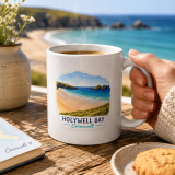 Holywell Bay Cornwall – Coastal Beach Scene - White glossy mug