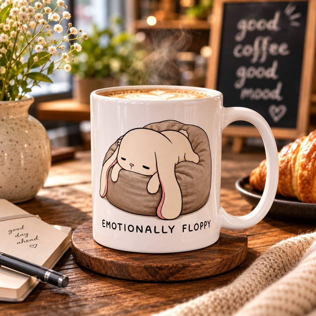 Emotionally Floppy – Cute Relatable Bunny Design - White glossy mug