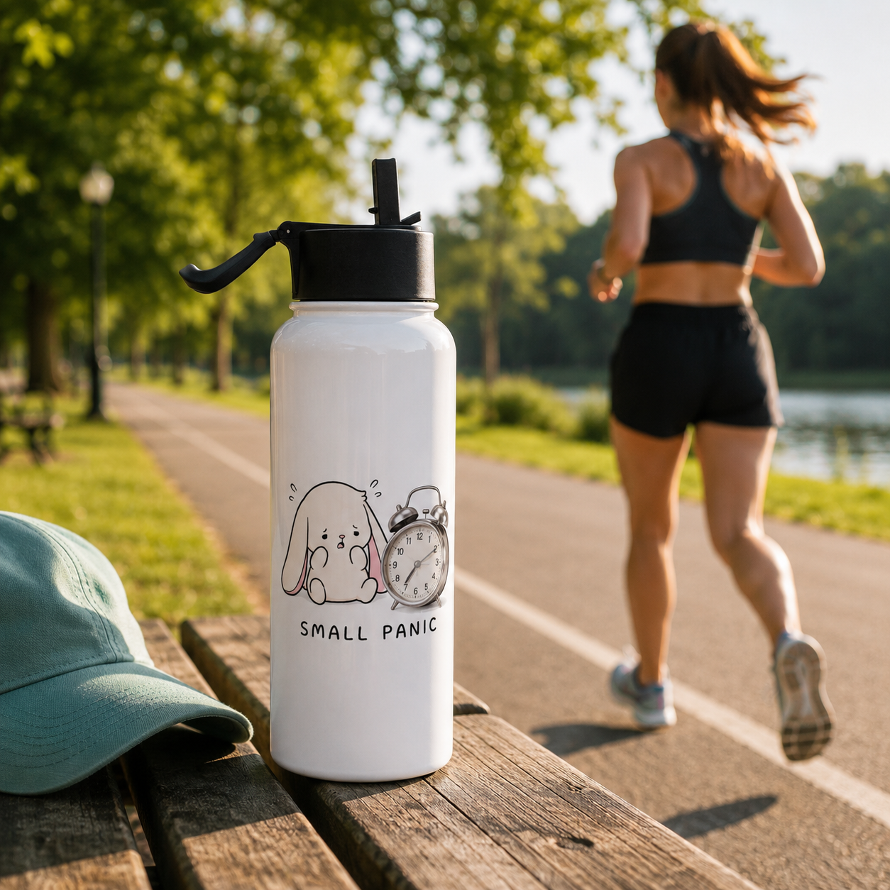 Small Panic Bunny - Stainless steel water bottle with a straw lid