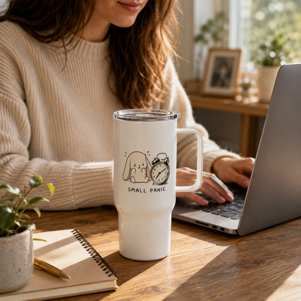 Small Panic Bunny - Travel mug with a handle