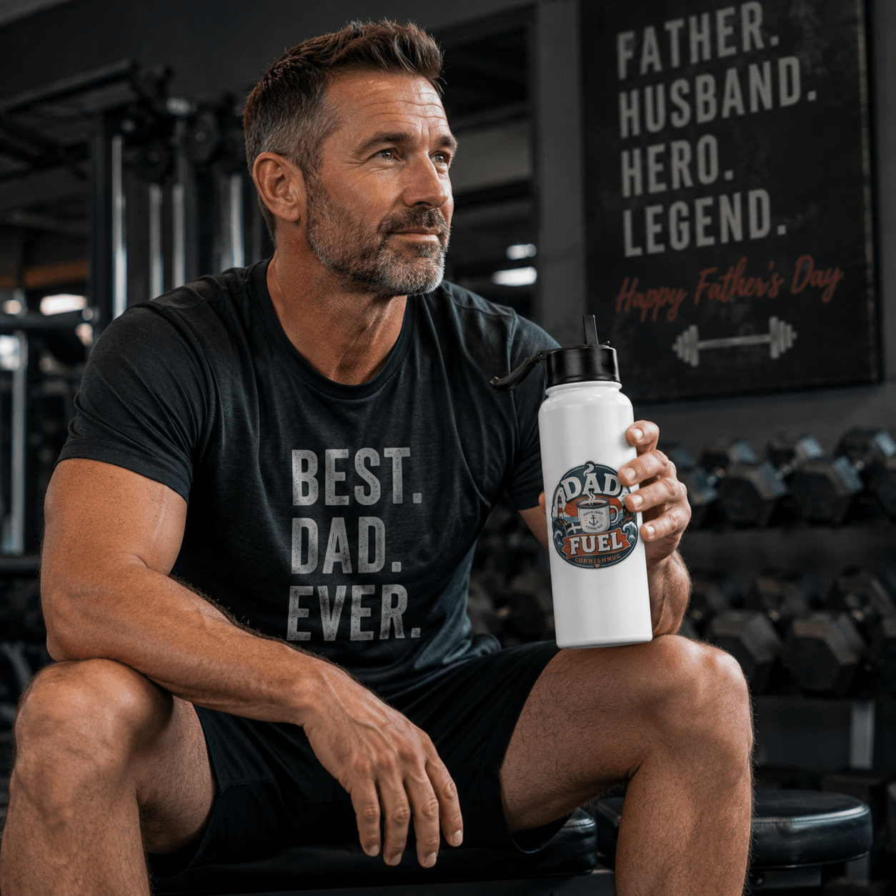 Dad Fuel - Stainless steel water bottle with a straw lid