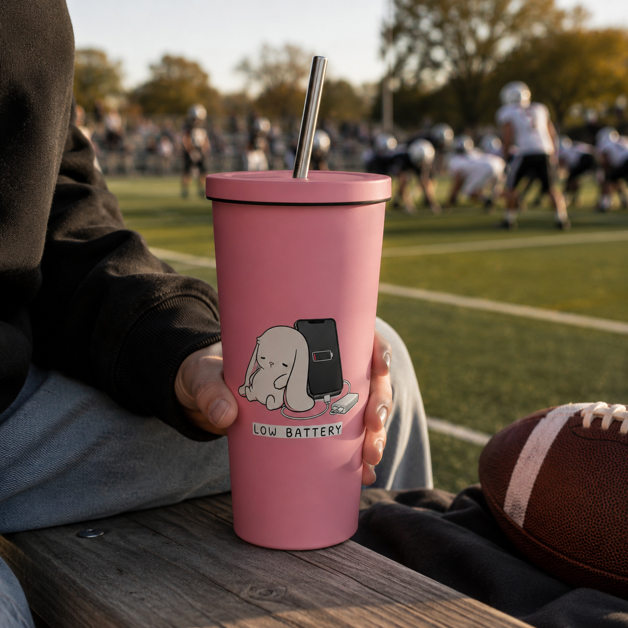 Low Battery Bunny – Cute Relatable Phone Charging Design - Insulated tumbler with a straw