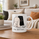 Low Battery Bunny – Cute Relatable Phone Charging Design - White glossy mug