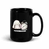 Small Panic Bunny – Black Glossy Mug black 15oz handle on right — The Floppy Collection