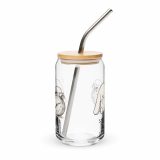 Small Panic Bunny – Can-Shaped Glass 16oz 16oz with lid straw back — The Floppy Collection