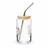 Small Panic Bunny – Can-Shaped Glass 16oz 16oz with lid straw front — The Floppy Collection