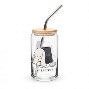 Low Battery Bunny – Can-Shaped Glass 16oz 16oz with lid straw left — The Floppy Collection