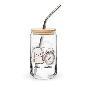 Small Panic Bunny – Can-Shaped Glass 16oz 16oz with lid straw left — The Floppy Collection