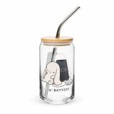 Low Battery Bunny – Can-Shaped Glass 16oz 16oz with lid straw right — The Floppy Collection