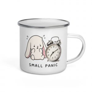 Small Panic Bunny – Enamel Mug white 12oz right — The Floppy Collection