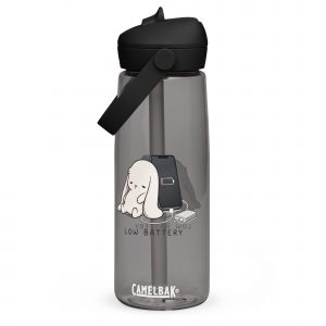 Low Battery Bunny – Flip Straw Water Bottle charcoal front — The Floppy Collection