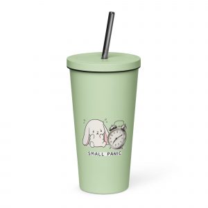Small Panic Bunny – Insulated Tumbler with a Straw mint 20oz right — The Floppy Collection