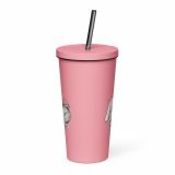 Small Panic Bunny – Insulated Tumbler with a Straw pink 20oz front — The Floppy Collection